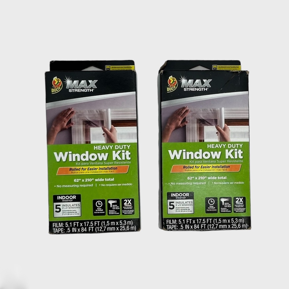 2 Lot Duck Max Strength 5 Window Kit Heavy Duty Insulating Film 62" 210" 1.5 Mil